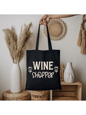 Custom Black Tote Bag Wine Shopper